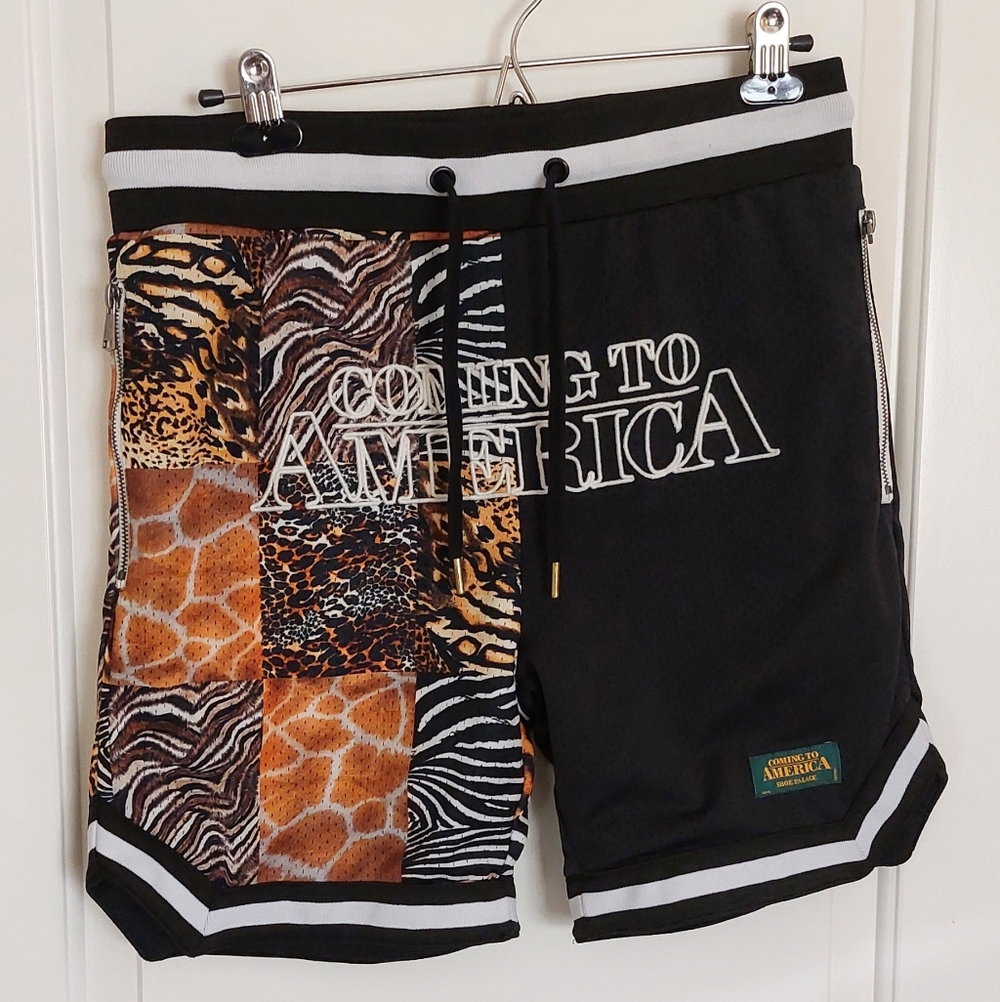 "Coming To America" Animal Print Black Shorts.
